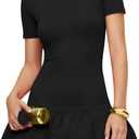 Women Sexy Bodycon Dresses Turtleneck Short Sleeve Mini Dresses Mock Neck Bubble Dress Homecoming Dresses Party Dress (Black, L)