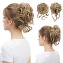 SARLA 2PCS Messy Bun Hair Pieces for Women Wavy Curly Synthetic Hairpieces for Updos with Tendrils Fake Scrunchies Ponytail Extension Sand