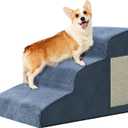Pet Stairs for Small Dogs - 3-Step Curved Dog Ramp for Bed, Couch, Sofa, Car and Chairs - Non-Slip Bottom Design - High Density Foam Portable Pet Step - Navy