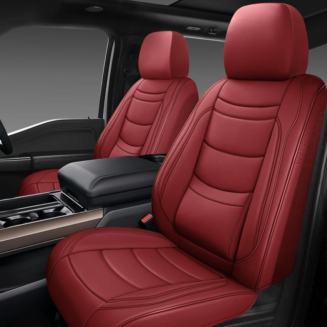 NS YOLO Leather Car Seat Covers Full Set, Universal Fit for Most Cars, SUVs and Sedans,Waterproof Luxury Leatherette Cushions, 5 Seats Protectors, Wine Red, Front Pair-2 Seats (Driver and Passenger)