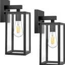 MAXvolador Outdoor Wall Sconce, Exterior Waterproof Wall Lantern Light Fixtures, Black Porch Lights with Toughened Glass Shade, Anti-Rust E26 Socket Front Door Mount Lighting, 2 Pack