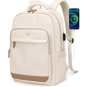 Laptop Backpack for Women,Travel Backpack with Laptop Compartment,Casual Daypack College Bookbag Computer Work Backpack, Beige (Beige-1 Pcs)