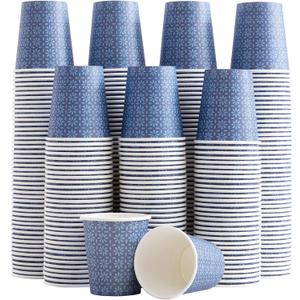 Clawsoff 300 Pack 5oz Paper Cups, Disposable Bathroom Navy Floral Small Mouthwash Cups 5 OZ for Barth, Parties, Picnics, Barbecues, Travel and Events