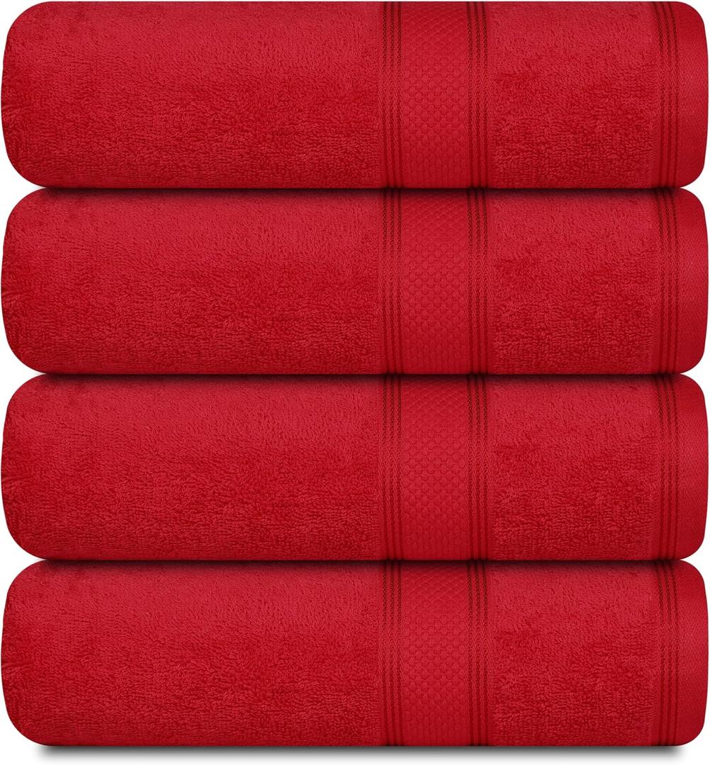 Casa Lino Red Bath Towels Set of 4 (54" x 27") - Large Bathroom Towel Set - 100% Cotton Towels for Bathroom - Highly Absorbent & Quick Dry Bath Towel Multipack - New Apartment Essentials