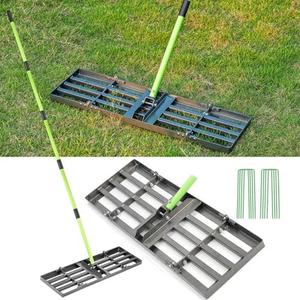 HUZSV Lawn Leveling Rake 30x10 inch,Stainless Steel Lawn Leveler with Green Positioning Stakes,78" Adjustable Long Handle,Heavy Duty Level Lawn Tool for Backyard, Garden, Golf Course, Farm, Pasture