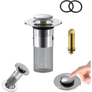3 x Bathroom Sink Drain Stopper for US Universal Replacement,Pop Up Drain for Bathroom Sink with Stainless Steel Filter Basket Hair Catcher, Sink Drain Strainer for 1.34-1.45 Inch
