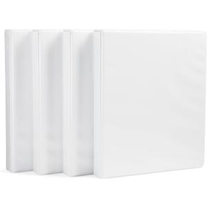 Amazon Basics 3-Ring Binder with Round Rings and Interior Pockets, 1-Inch, White, 4-Pack