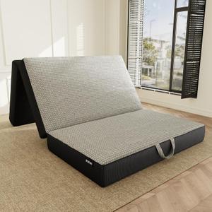 ROXGOX Memory Foam Trifold Mattress, Twin Portable Floor Bed 6 Inch, Foldable Mat with Washable Cover, Handle & Non-Slip Bottom, for RV, Travel, Camping, Yoga, 75"x38"x6", Grey, Twin Size