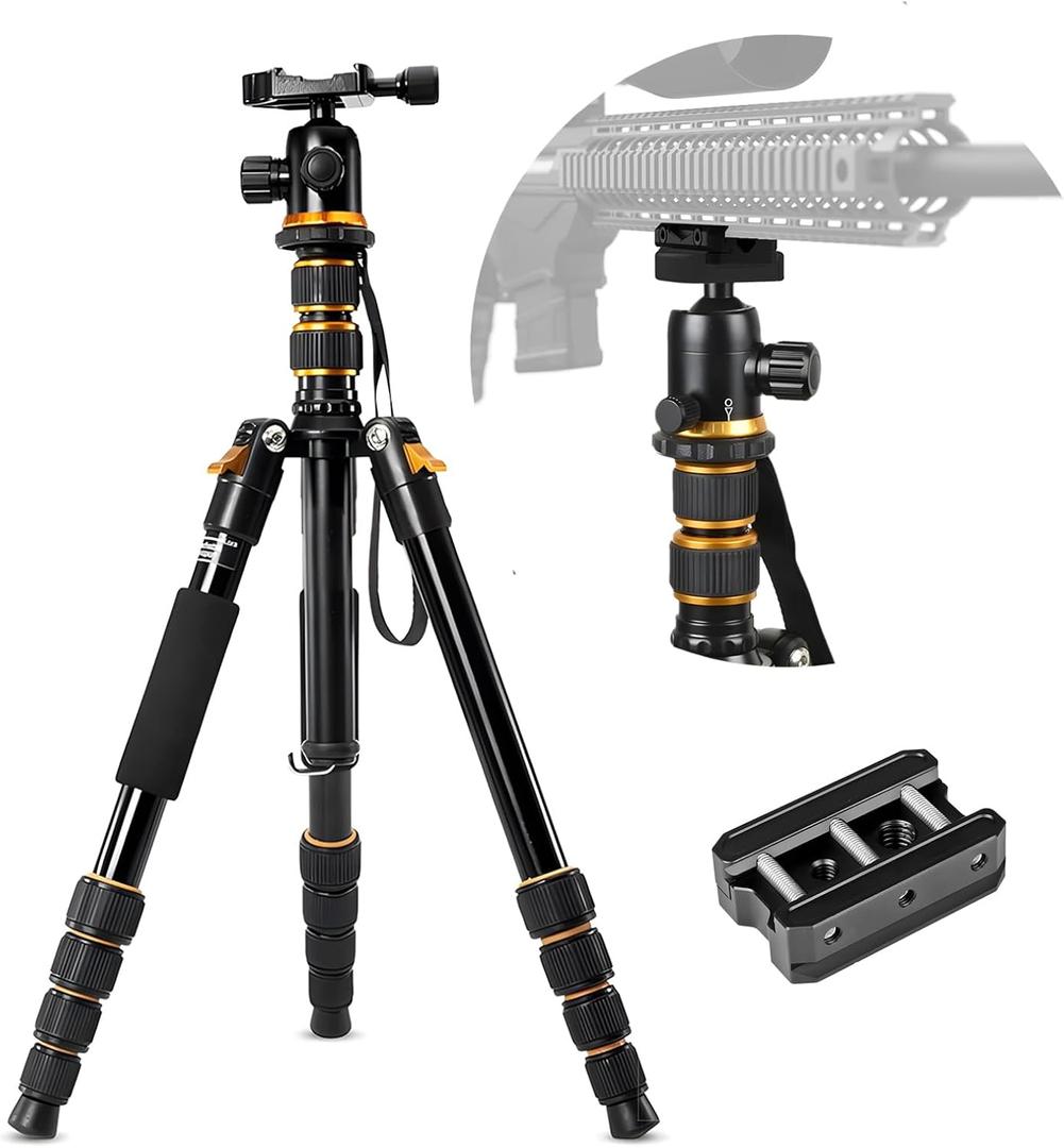 Aluminum Rifle Tripod Shooting Stick Gun Rest Stand Compatible with 20mm Picatinny Waver Rail for Hunting & Shooting, 21-63 Inches