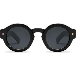 VANLINKER Vintage Round Polarized Sunglasses for Women Men Trendy Shades Retro Circle Sun Glasses VL9743 (C1 Black Frame Gray Lenses)
