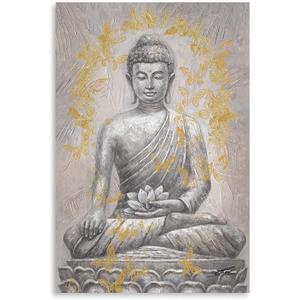 Buddha Canvas Wall Art Gold-foil: Zen Statue Textured Print with Lotus Flower for Buddhism Prayer Wall Decor Inspirational Posters for Spa Yoga Room Decorations Framed Ready to Hang 16"x24" (Brown mandala buddha)