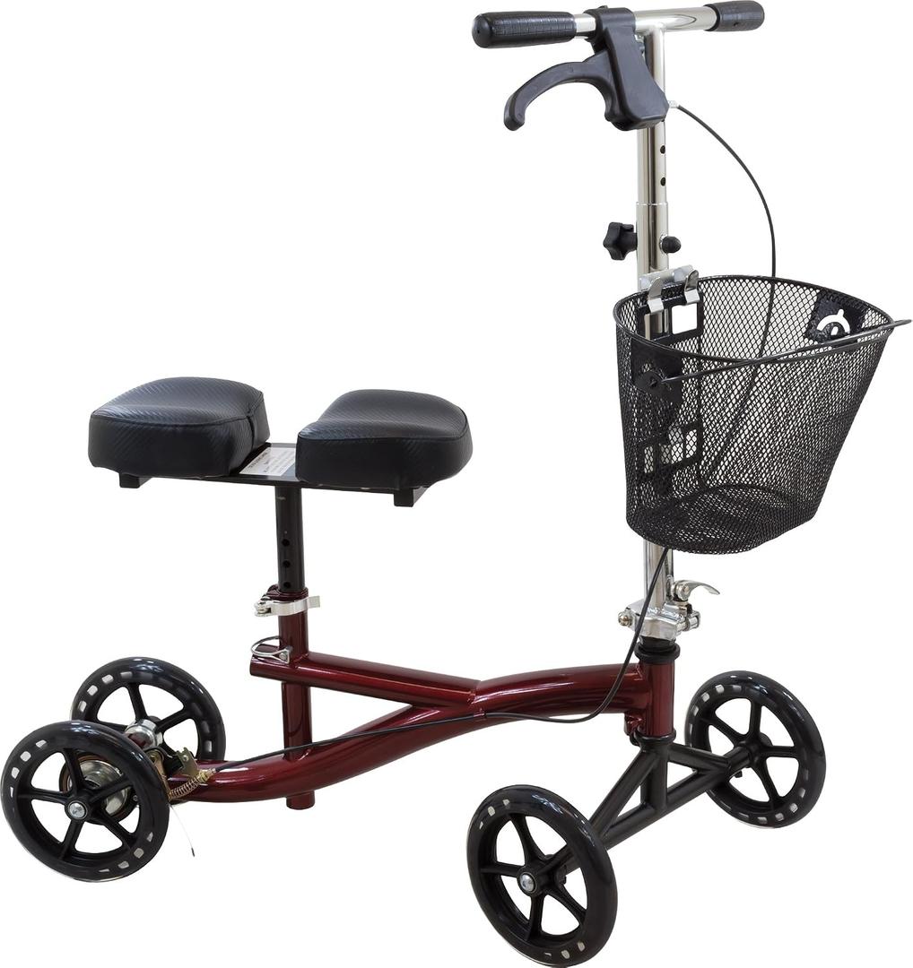 Roscoe Medical Knee Walker Scooter for Adults for Foot Surgery, Foldable Leg Scooter for Broken Foot, All Terrain Adjustable Knee Crutch Scooter, Burgundy, Supports Up to 350 lbs