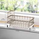 Consumest Sponge Holder for Kitchen Sink - Auto Draining Sink Caddy Organizer with Detachable Rack, High Brush Holder, Kitchen Countertop Storage Accessories, Sand Nickel