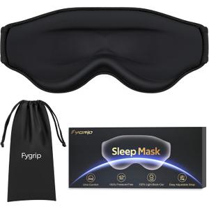 3D Eye Mask Sleep Mask for Men & Women, 100% Pressure-Free & Light Block-Out Eye Mask for Sleep with Easy Adjustable Strap, Night Eye Cover for Travel, Black