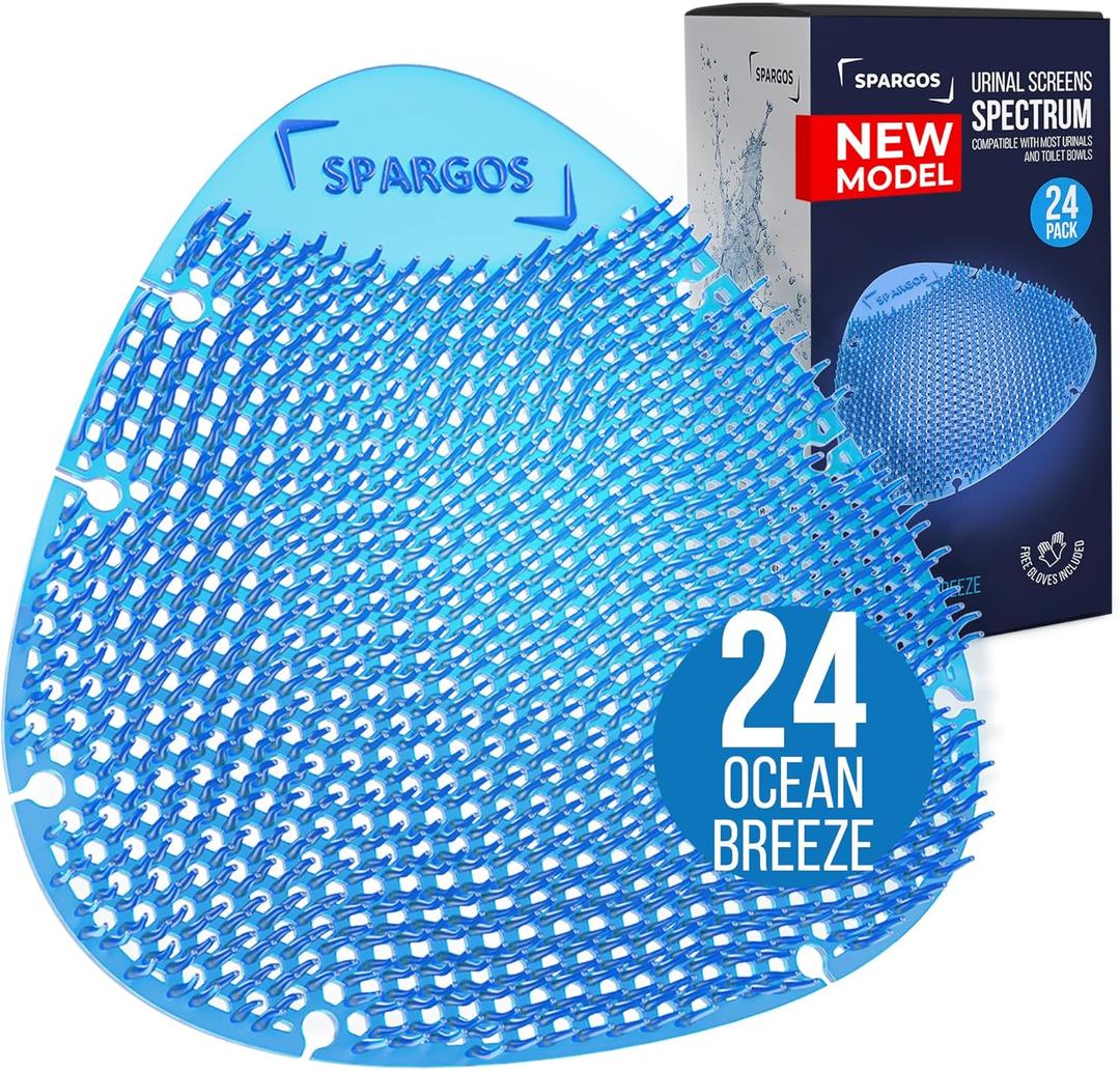 Urinal Screen Deodorizer (24 Pack) - Urinal Cakes - Fresh 3d Wave Anti-Splash - Odor Protection for Toilets in Bathroom Office Stadiums Schools with Free Gloves - 24 pcs Blue Spectrum Model