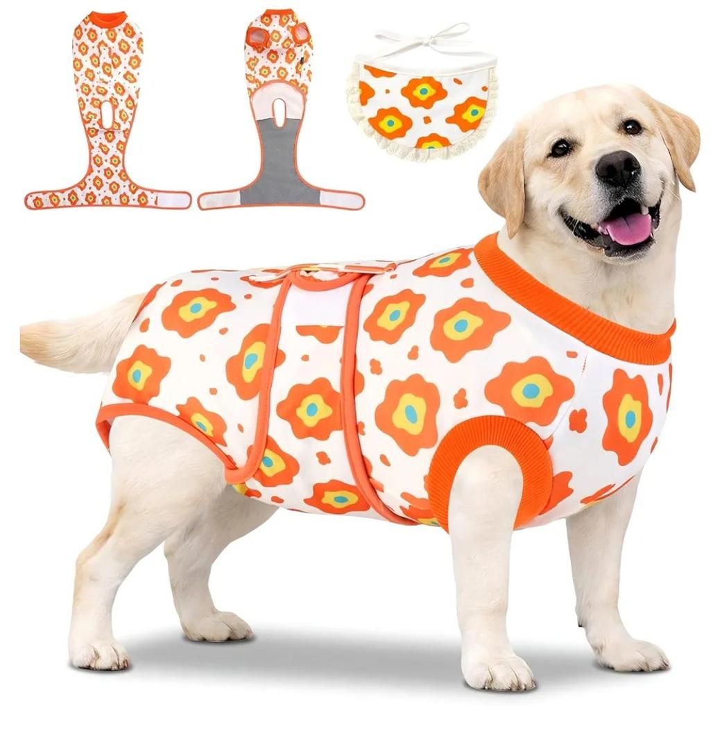 Dog Surgery Recovery Suit, Soft Breathable Onesie for Post Spay & Neuter, Alternative to Cone Collar, Full Bodysuit Clothing for Small Medium Large Dogs, Pet Anti Licking Abdominal Wounds Onesies, Medium, M (Back:13.0-15.4'', Weight:14-25 LB)
