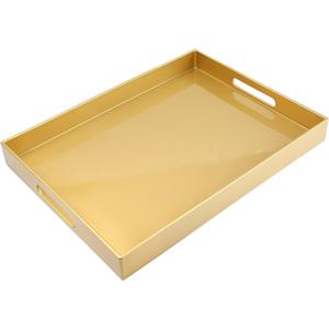 Spsyrine Gold Plastic Serving Tray for Ottoman, Coffee Table, Rectangle Decorative Tray for Entertaining, Outdoor, Living Room, Home Decor (11.8" x 15.7" x 1.6")