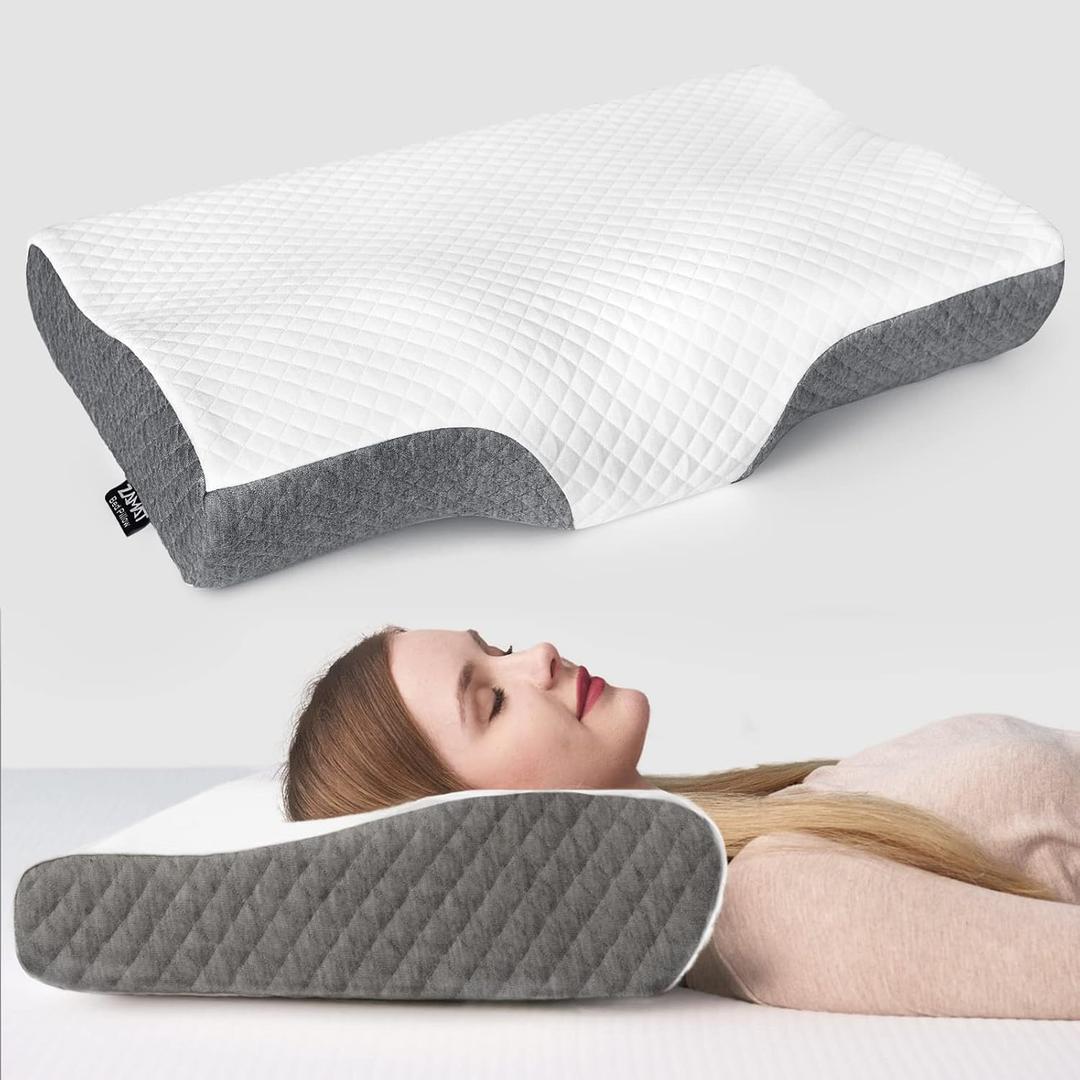 ZAMAT Memory Foam Pillow for Neck Pain Relief, Adjustable Ergonomic Cervical Pillow for Sleeping, Orthopedic Neck Pillow with Washable Cover, Bed Pillows for Side, Back, Stomach Sleepers (Queen(24*15*4.7inches), Dark Grey)