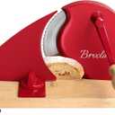 Manual Bread Slicer for Homemade Sourdough Bread, Adjustable Thickness, Evenly Slicing, Hand Crank Bread Slicer with Scale Line and Suction Cup, Sharp Blade, Suitable for Crusty Bread (Red)
