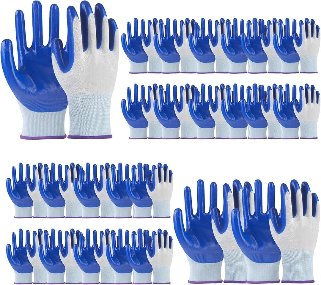 Women's Enhanced Type Nitrile Coated Work Gloves, Multi-purpose Safety Protective Gloves (Blue-25 Pcs)