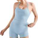 SUUKSESS Women 2 Piece Workout Sets High Waisted Tummy Control Biker Shorts Halter Padded Tank Tops. S Size