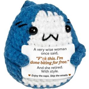 2 x Funny Retirement Gifts for Women, Cool 2025 Retired Gift Ideas for Coworker Female, Farewell Happy Retirement Gifts for Colleagues Work Friends,Crochet Shark with Card