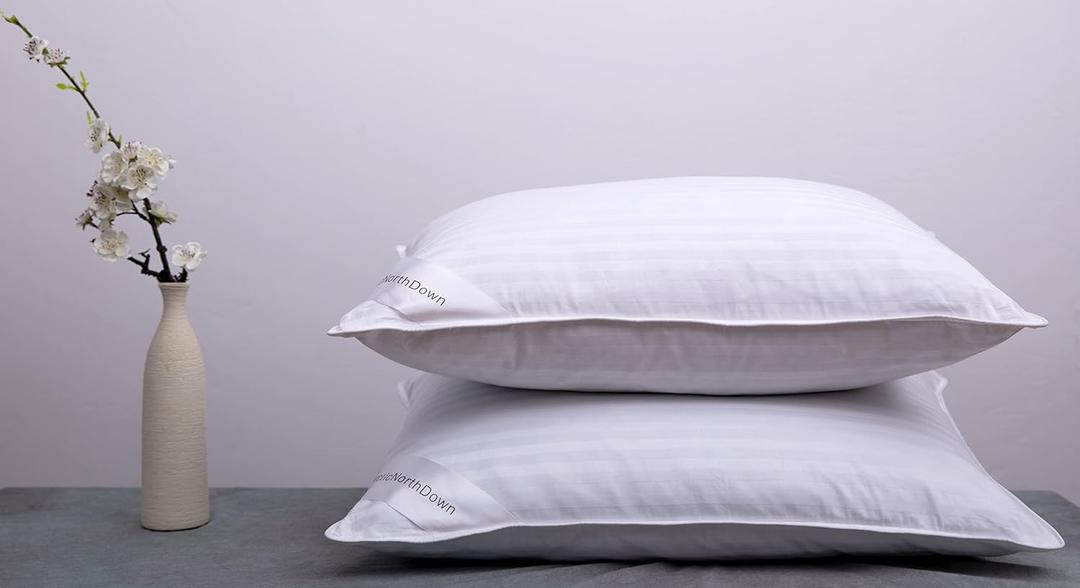 Goose Down Feather Bed Pillows for Sleeping Hotel Collection Queen Pair Pillows Stripe White Queen Set of 2 Pillows