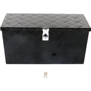 24'' Inch Stripes Plated ATV UTV Aluminum Tool Box Truck Bed Toolbox Waterproof Square Storage Organizer with Lock and Keys Black(24" L x 9.5" W x 12.5" H)