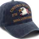250th Anniversary USA Hat Embroidered 1776-2026 American Hat, Patriotic Bald Eagle Baseball Cap for Men Women
