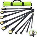 Der Erwachte Extra Long Ratchet Wrench Set, 10 Piece Bendable and Fixed Offset Head, Double-ended Torx Wrench, Metric 8-19mm, 72 Teeth Chrome Vanadium Steel Black Electroscopic Coating with Roll Bag
