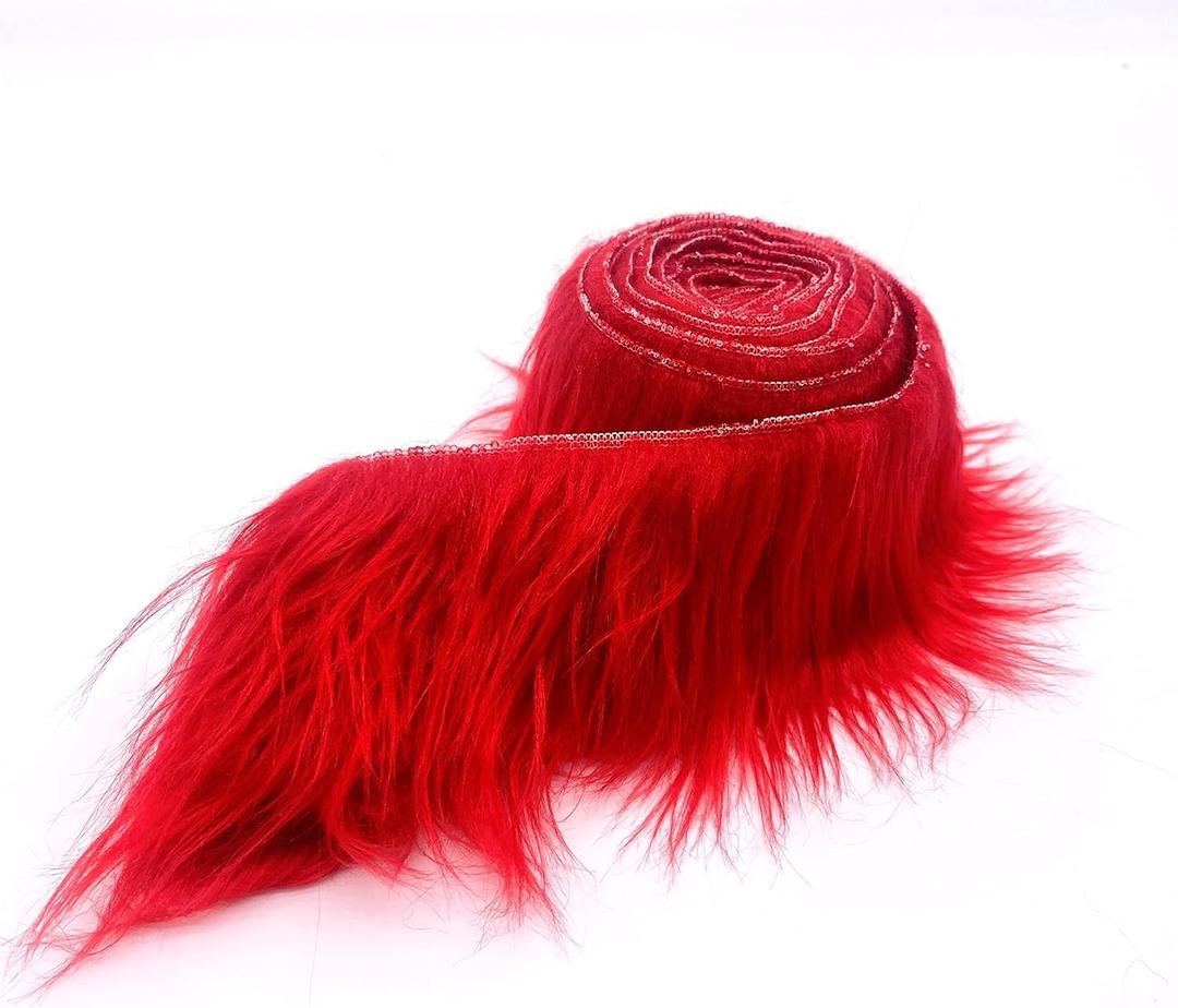 Ice Fabrics Craft Faux Fur Fabric Pre Cut Rolls - 6"x60" Fur Ribbon Mohair Fabric Strips - Super Soft and Fuzzy - Perfect for Crafts, Costumes & Decoration - Red - 6x60
