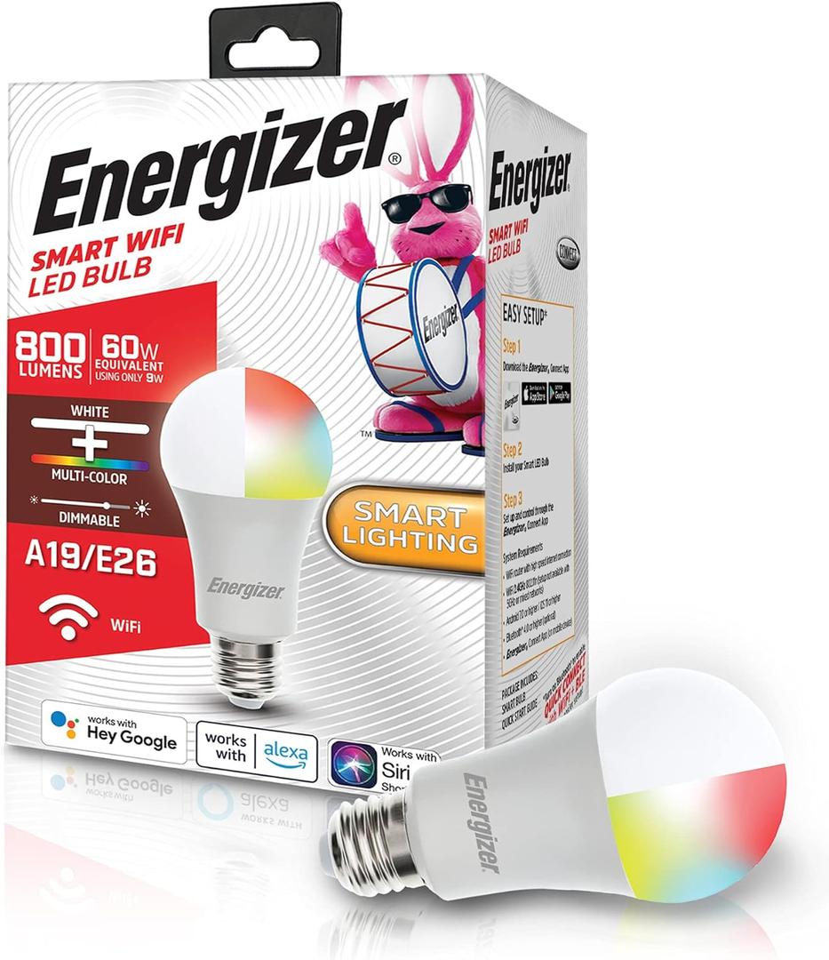 Energizer Connect Smart A19 LED White & Multi-Color RGB Light Bulb with Voice Control and Remote Access Through Your Smartphone | Compatible with Alexa and Google Assistant (1 Count (Pack of 1))