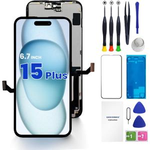 for iPhone 15 Plus Screen Replacement 6.7, Genverdix 3D Touch LCD Display Full Repair kit, Digitizer Assembly with Tools Set, Tempered Glass Screen Protector, Waterproof Frame Adhesive