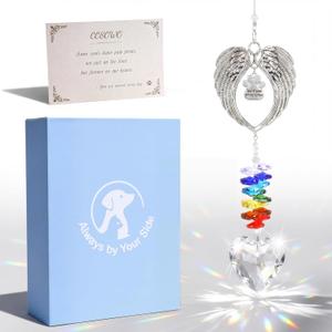 Handcrafted Pet Memorial Crystal Ornament Rainbow Prism Sun Catcher with Keepsake Card, Sympathy Gift for Loss of Dog or Cat Paw Designs, Heart