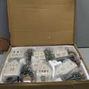 Christmas Village Set - 7 White Ceramic Houses with Remote LED Tea Lights and 8 Mini Trees, Farmhouse Christmas Decorations Indoor for Fireplace, Mantel, Tabletop, Shelves Winter Holiday Decor