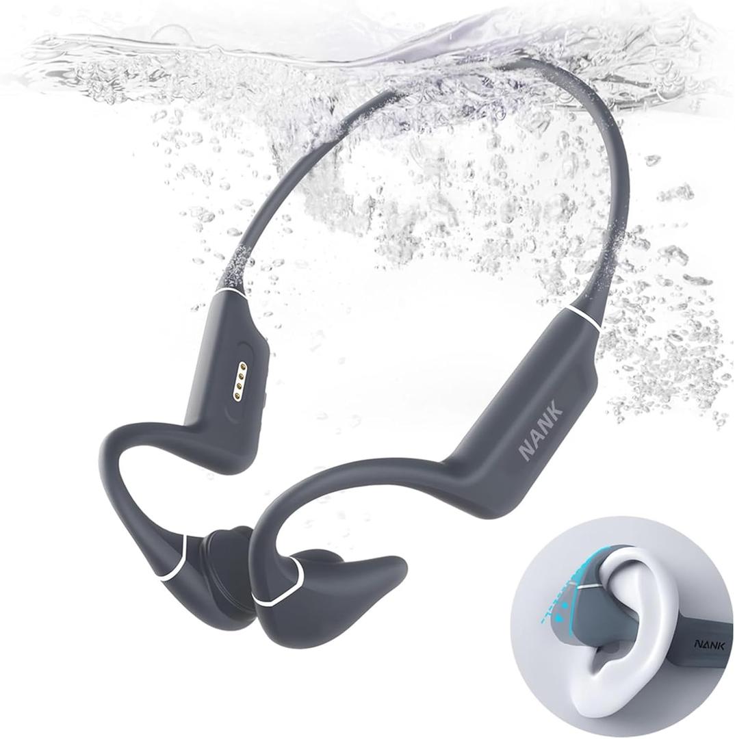 NANK Runner Diver2 Pro Bone Conduction Headphones, IP69 Waterproof Swimming Headphones, Open-Ear Wireless Bluetooth 5.4 Sport Headphone 32GB Memory with Built-in Mic, 10H Playtime for Running Workout (Grey)
