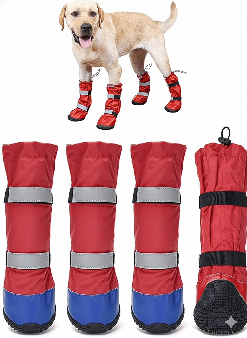 Hipaw Waterproof Dog Boots for Winter Snow Rain, Non-Slip Dog Shoes for Medium to Large Dogs, Extended Cuff Paw Protectors for Outdoor Walking Hiking (XS (Insole Wide 1.9") for 24~29lb, RED)