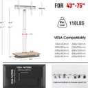 AOKCOS Rolling TV Stand for 43 50 55 60 65 70 75 Inch TVs, Portable Mobile TV Stand on Wheels, 10-Level Height Adjustable TV Cart with Swivel & Tilt Mount for Bedroom/Living Room/Office/Corner