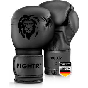 FIGHTR Boxing Gloves - Maximum Protection & Stability | Boxing Gloves for Boxing, MMA, Muay Thai & Kickboxing | Sizes 8-16 oz (All Black)