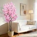 BINCUE Artificial Pink Cherry Blossom Tree Fake Tree Cherry Blossom Decor Fake Flowers Faux Flowering Tree Pink Flowers Floral for Indoor Outdoor Room Home Decor Spring Gift 6FT