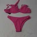 ZAFUL Women's Ribbed Underwire Bikini Set High Cut Colorblock V Notch Swimwear Printed High Leg Swimsuit (Hot Pink)