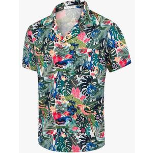 Hawaiian Shirts for Men Casual Beach Summer Shirt Floral Button Down Tropical Holiday Short Sleeve Shirts, Size L