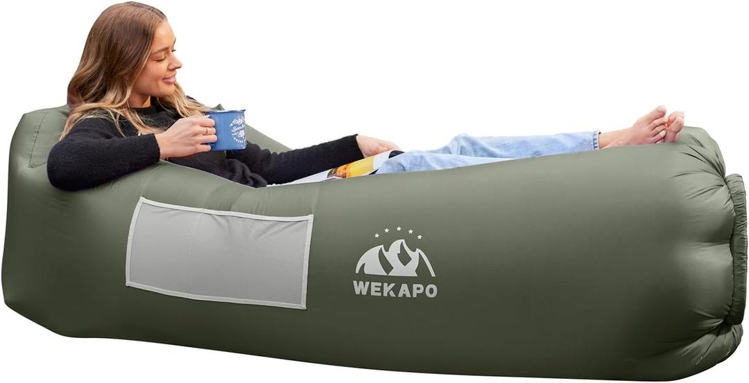 WEKAPO Inflatable Lounger Air Sofa Hammock-Portable,Water Proof& Anti-Air Leaking Design-Ideal Couch for Backyard Beach Traveling Camping Picnics & Music Festivals (Olive Green)