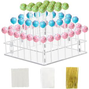 Cake Pop Stand with Wrappers, 3 Tier Square Cakepop Display Stand for Drying, 56 Holes Lollipop Holder for Party Candy Bar Baby Shower Wedding