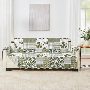 Great Bay Home Reversible Patchwork Sofa Cover - Washable Slipcover Furniture Protector with Elastic Straps - Couch Cover for Dogs, Kids, and Pets - Box-Stitched Detail (Sofa, Olive/ Brown)