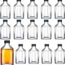 Patelai 16 Pcs Clear Glass Bottles with Caps Mini Glass Flask Liquor Bottles Empty Alcohol Shot Bottling Small Champagne Container DIY Gift for Wine Beverages Liquor Drinks Oil Beer (100 ml/ 3.4oz)