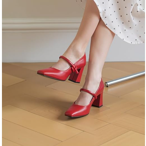 Women's Mary Jane Heels Square Toe Chunky High Block Pumps Mary Jane Closed Toe Heels Comfort for Work Dress Wedding Shoes 7.5