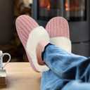 feetfreein Women's Warm Knit House Slippers, Comfy Memory Foam Winter House Shoes, Soft Plush Slip-On Bedroom Slippers for Indoor and Outdoor