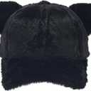 Fuzzy Faux Fur Baseball Cap for Women Girls Cute Cat Ears Winter Warm Baseball Hat Trucker Dad Hats (One Size, Black)