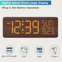 Peakeep Wooden Digital Alarm Clock Large Display, Textured Desk Table Decoration for Bedroom, Living Room, Plug in Clock with Time Date Day, 5 Brightness, Auto DST